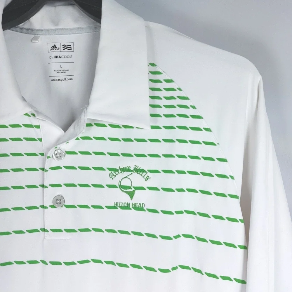 Adidas Clima Cool Golf Polo Shirt Mens L‎ White Green Arthur Hills Hilton Head